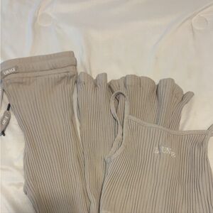 Women's Ribbed Pajama Set - Cream